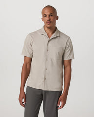 Short Sleeve Knit Oxford Camp Collar Button Down